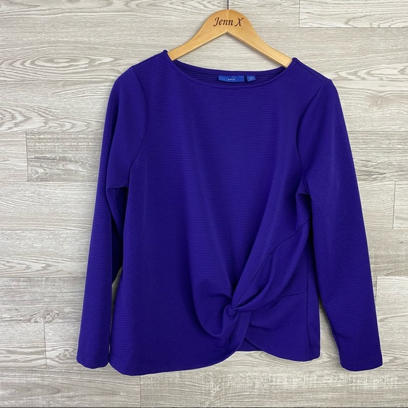 Apt. 9 Tops - Apt 9 Purple BoatNeck Ribbed Twist Front Shirt